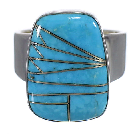 Turquoise Inlay Sterling Silver Southwest Ring Size 7-1/2 AX88016